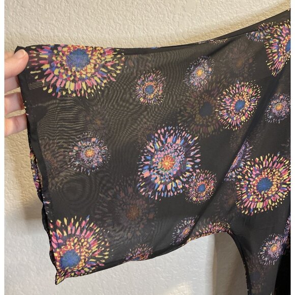 Mudd OS Sheer Black Colorful Circles Kimono Cardigan Satin Trim Beach Preppy NEW - Picture 3 of 6